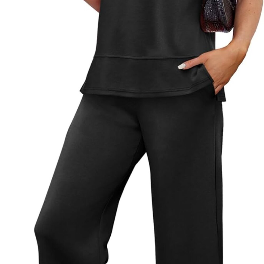 Chic Wide Leg Loungewear Set With Side Slits - Women's Summer Tracksuit, S-3xl
